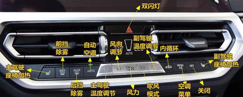 宝马320i空调按钮图解，320i空调除雾和暖风开启方法